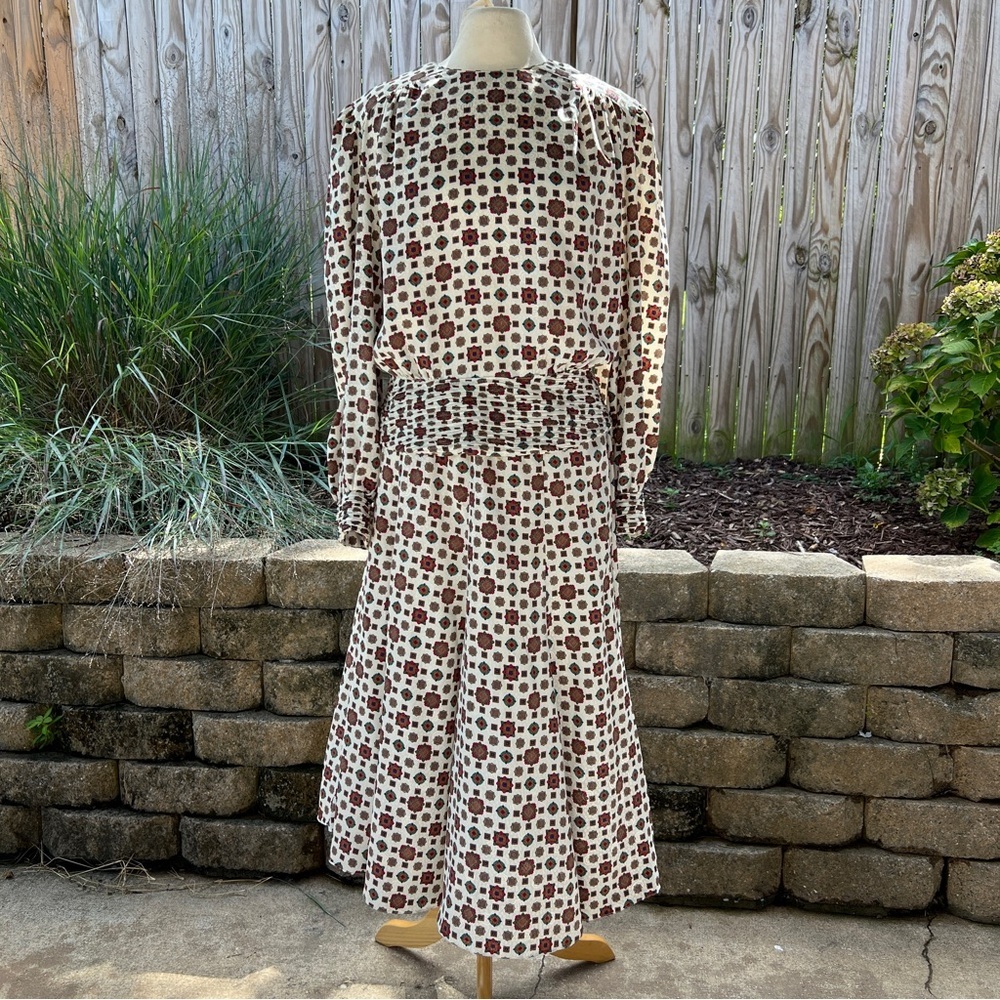 Vintage formal mod print San Andre silky two piece 70s 80s skirt set size 13/14
